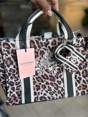 Juicy Couture Pink and Black Leopard Canvas Tote with Emblem